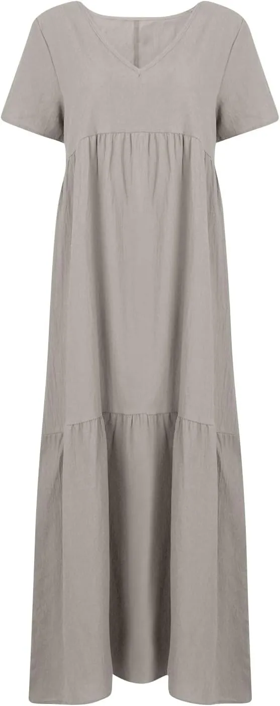 FQZWONG Womens Summer Dresses 2025 Plus Size Short Sleeve/Sleeveless V Neck Boho Maxi Dress Casual Beach Long Sundresses
