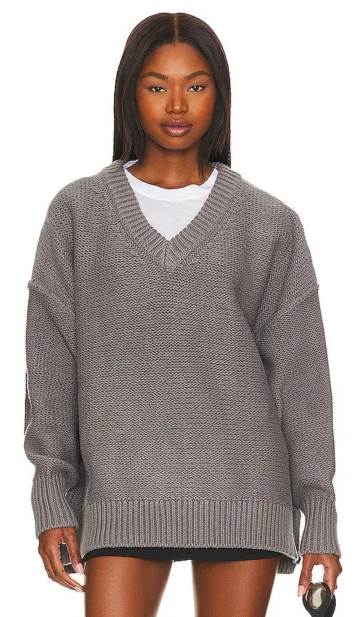 Free People Alli V-neck Sweater in Grey