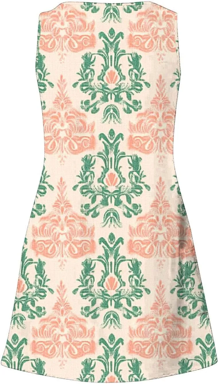 FZYLQY Sleeveless Boho Printed Tank Dress for Women Summer Casual Loose Fit Mini Dresses V Neck Lightweight Beach Outfits