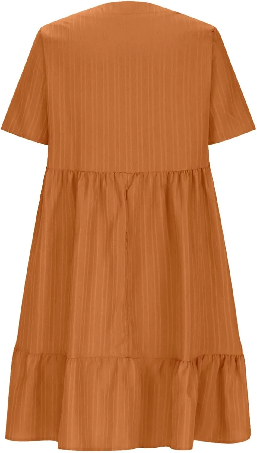 FZYLQY Womens Casual Dresses Short Sleeve V Neck Loose Fit Swing Dress Trendy Comfy Summer Sundresses Beach Mini Dresses