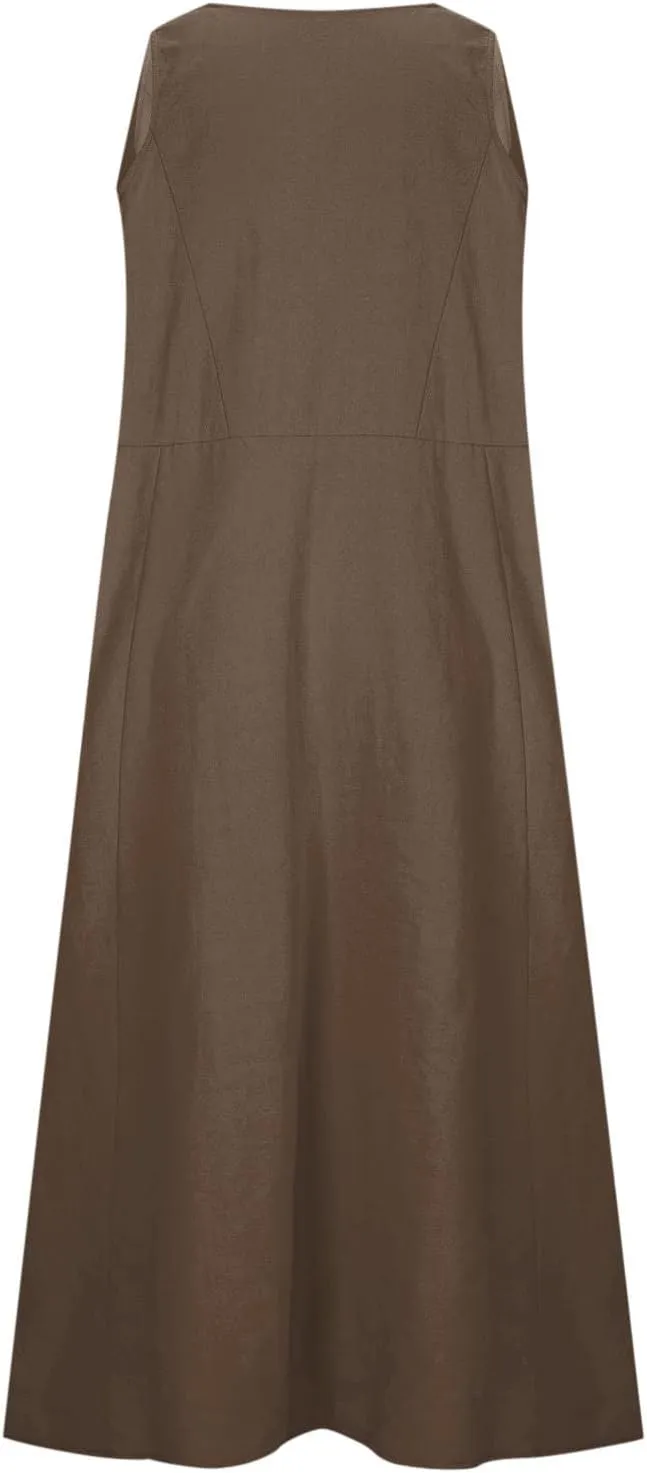 FZYLQY Women's Summer Cotton Linen Long Dress Sleeveless Elegant Flowy Sundresses for Women Loose Comfy Dress with Pockets