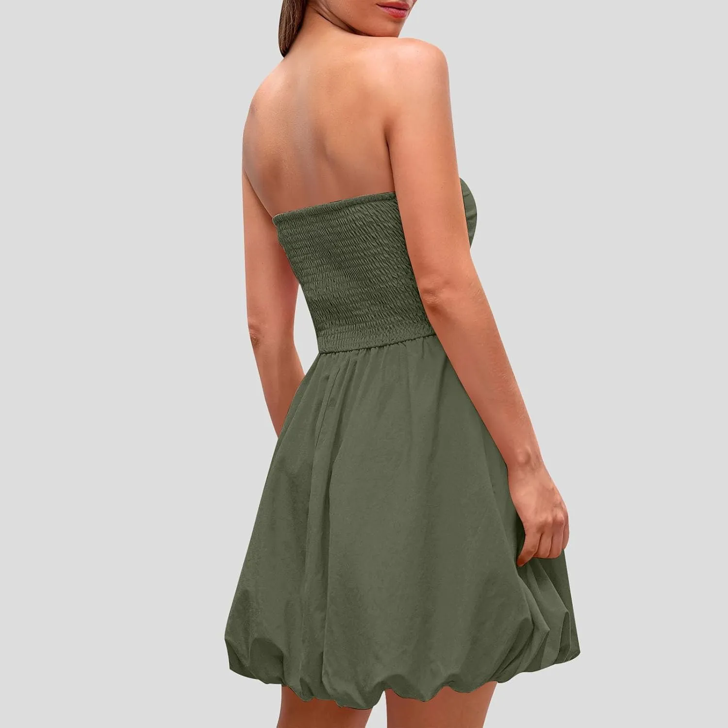 FZYLQY Women's Tube Top Dress 2025 Summer Casual Smocked A Line Sundress Trendy Strapless Bubble Short Mini Dresses