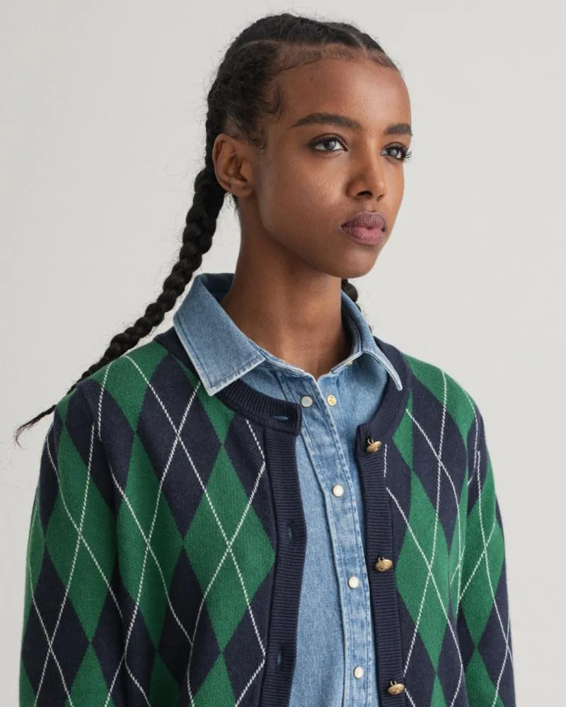Gant Apparel Womens ARGYLE CARDIGAN 433/EVENING BLUE