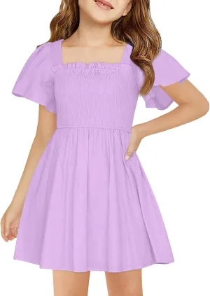 Girl Summer Dress Ruffle Sleeve Dresses Square Neck A Line Dress for Party Cute Dance Wedding Guest Dresses 5-14 Years
