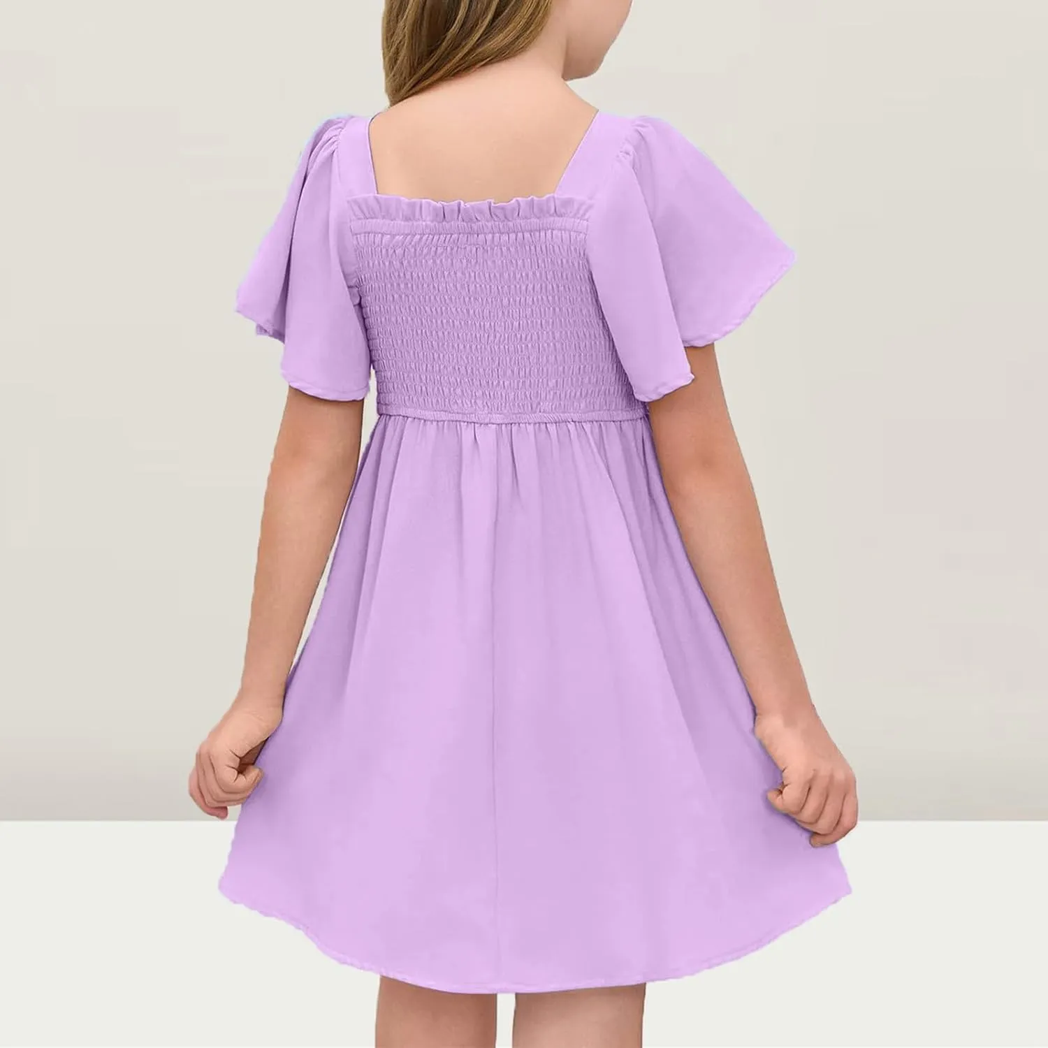 Girl Summer Dress Ruffle Sleeve Dresses Square Neck A Line Dress for Party Cute Dance Wedding Guest Dresses 5-14 Years