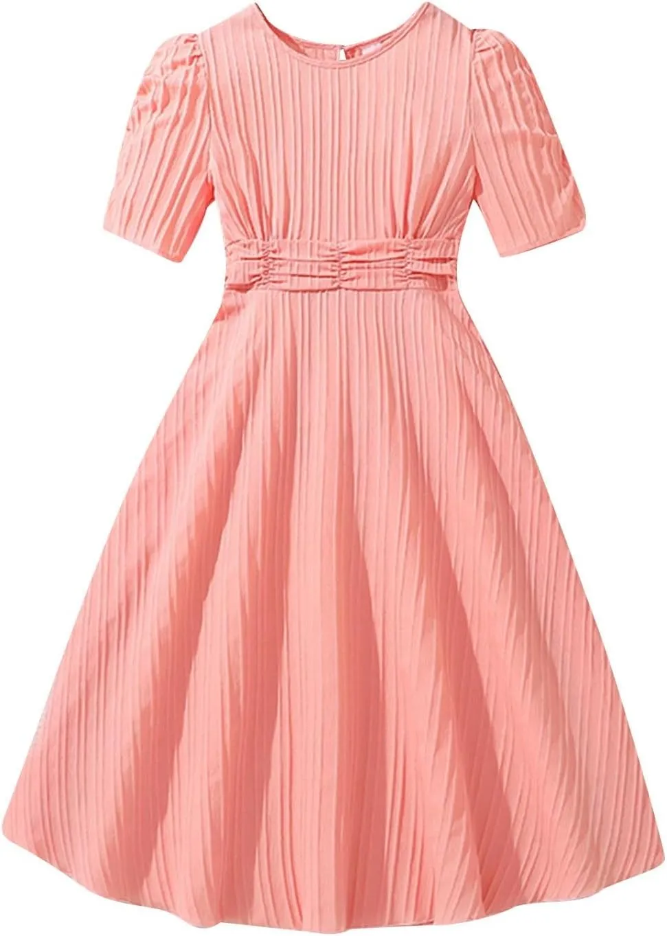 Girls' Dresses 2025 Summer Semi Formal Short Sleeve A Line Dress Cute Pleated Lapel Cotton Midi Dresses 8-13 Years