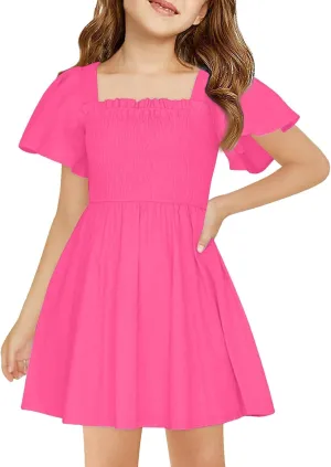 Girls Summer Dress Pleated Sleeve Dress A-Line Party Dresses Bohemian Formal Dresses for Weddings 5-14 Years