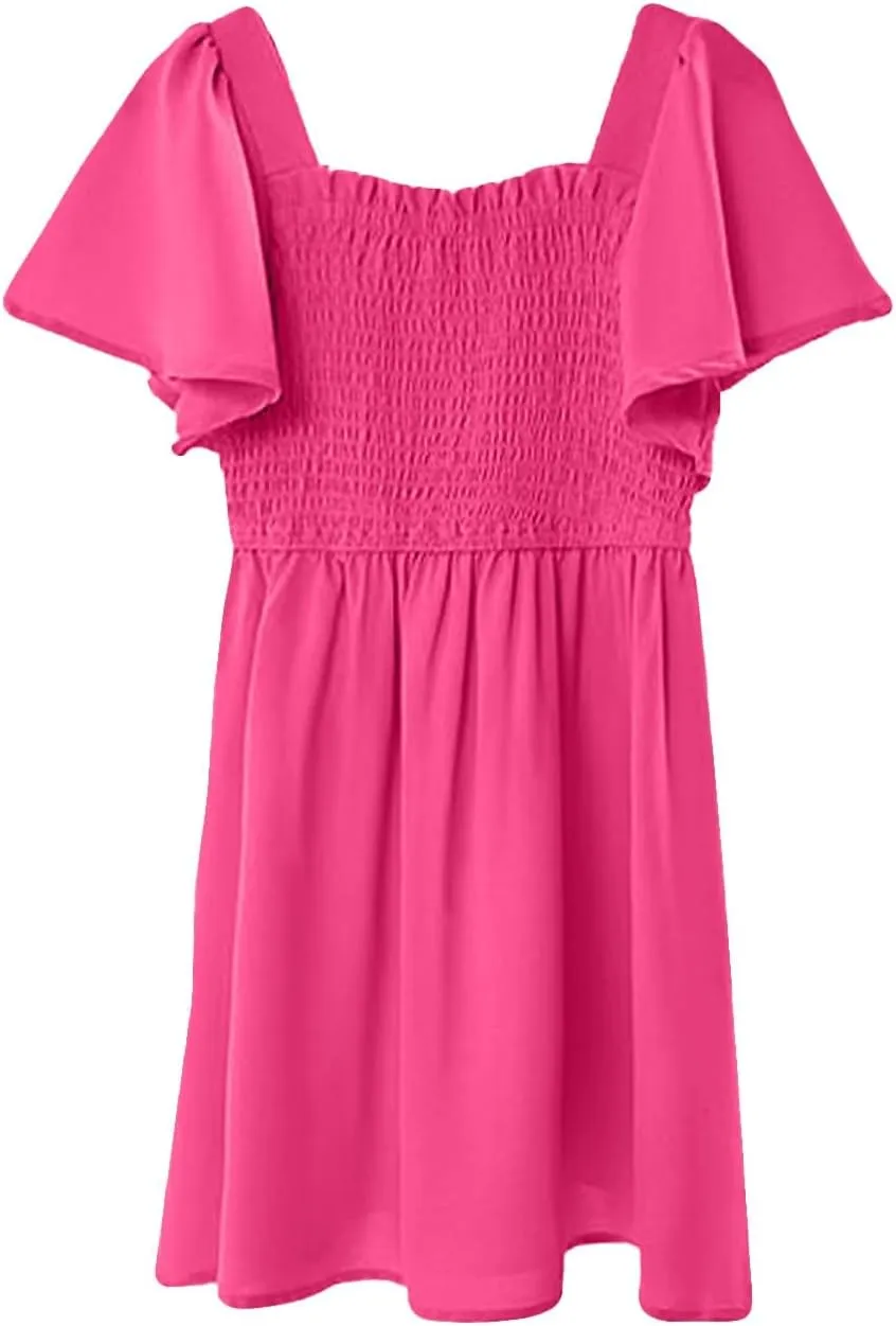 Girls Summer Dress Pleated Sleeve Dress A-Line Party Dresses Bohemian Formal Dresses for Weddings 5-14 Years