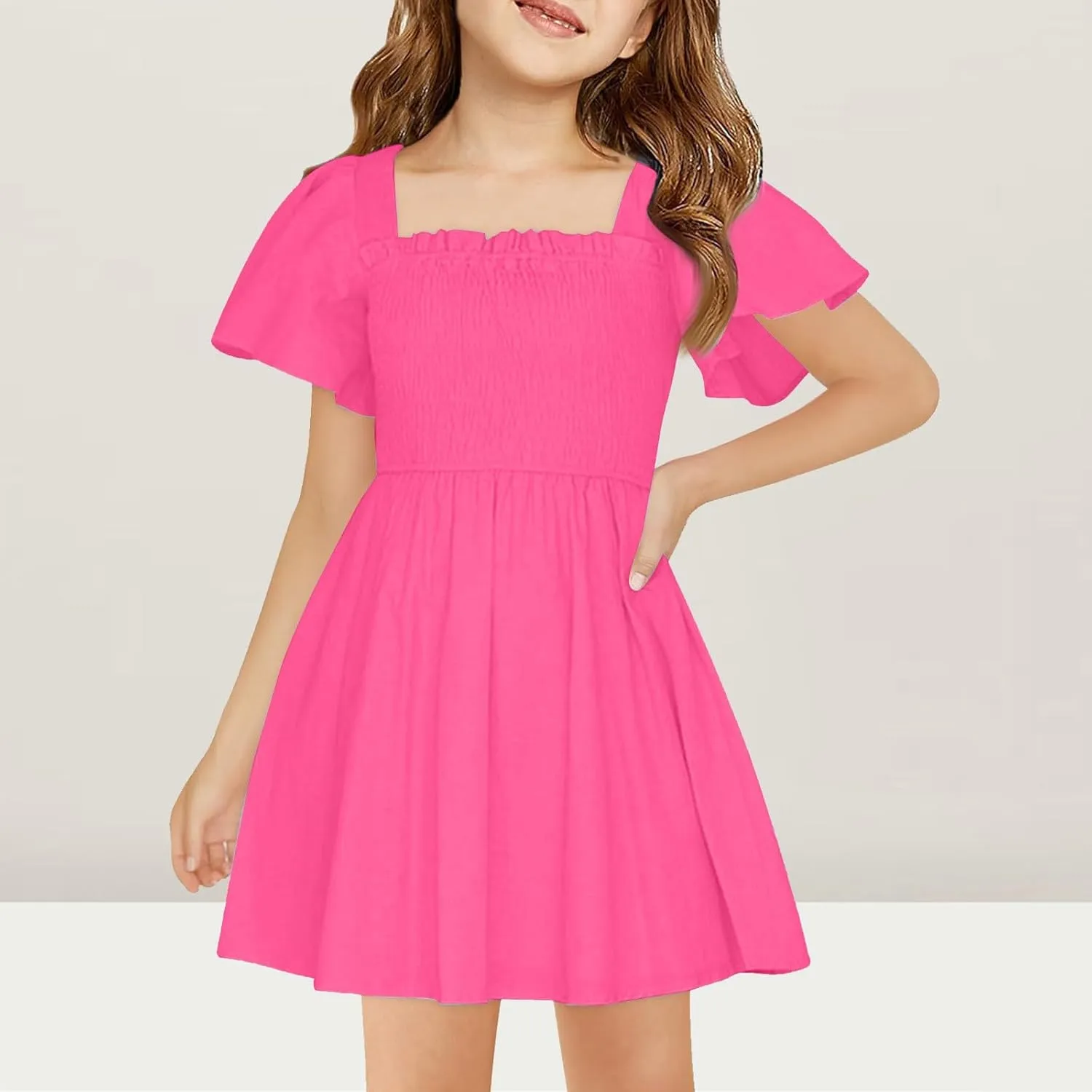 Girls Summer Dress Pleated Sleeve Dress A-Line Party Dresses Bohemian Formal Dresses for Weddings 5-14 Years