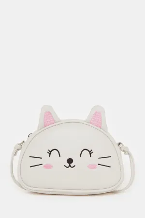 Girls White Character Embellished Crossbody