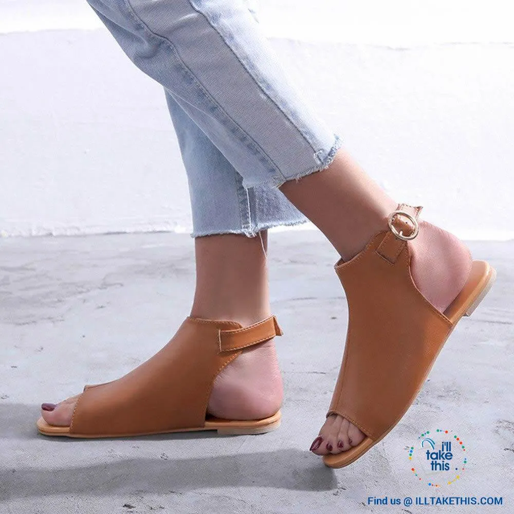 Gorgeous Flat Sole Sandal with Peep Toe , Vegan leather womens sandals, 4 Color Options!