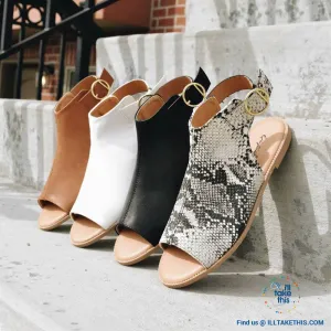 Gorgeous Flat Sole Sandal with Peep Toe , Vegan leather womens sandals, 4 Color Options!