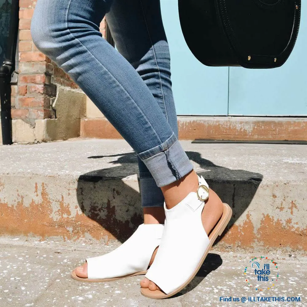 Gorgeous Flat Sole Sandal with Peep Toe , Vegan leather womens sandals, 4 Color Options!