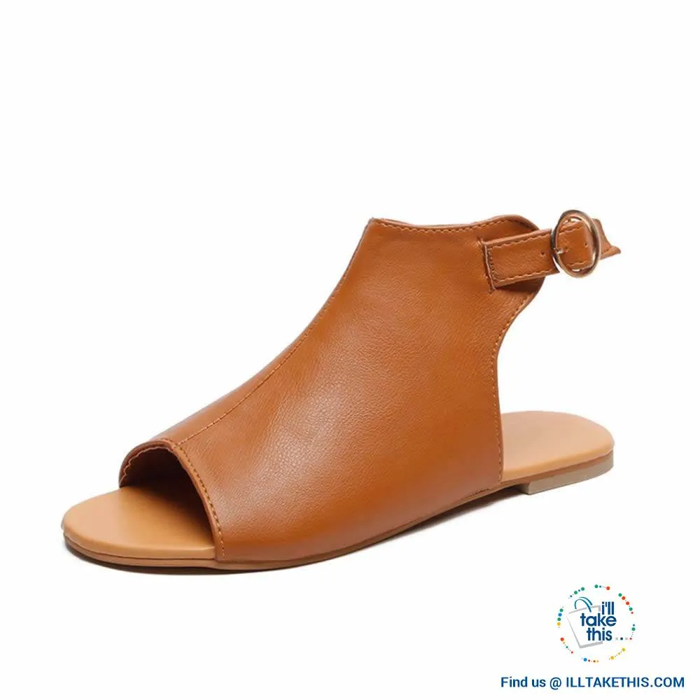 Gorgeous Flat Sole Sandal with Peep Toe , Vegan leather womens sandals, 4 Color Options!