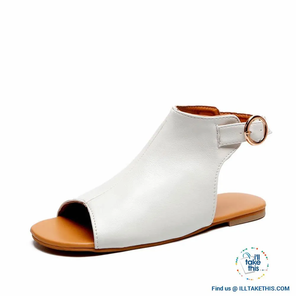 Gorgeous Flat Sole Sandal with Peep Toe , Vegan leather womens sandals, 4 Color Options!