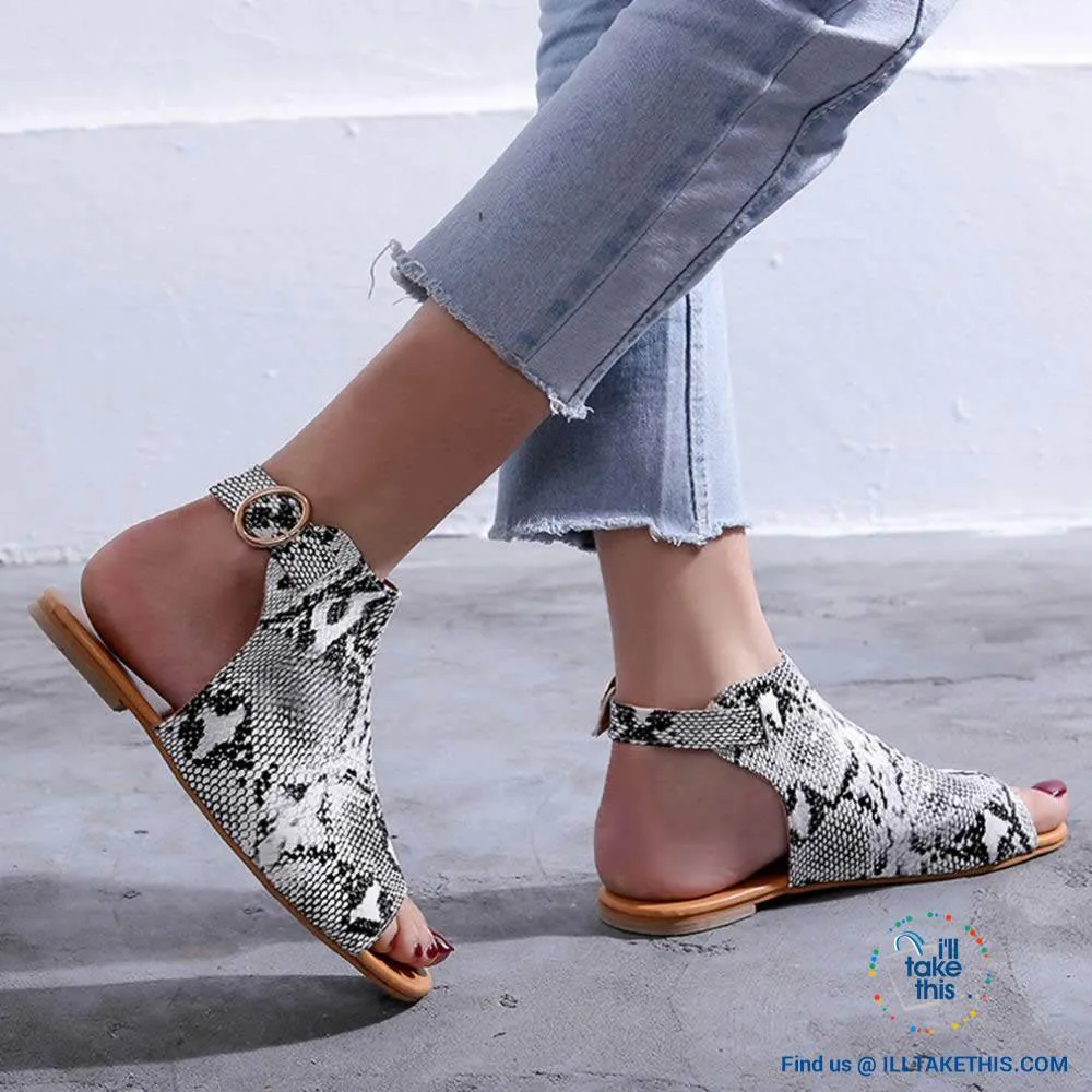 Gorgeous Flat Sole Sandal with Peep Toe , Vegan leather womens sandals, 4 Color Options!