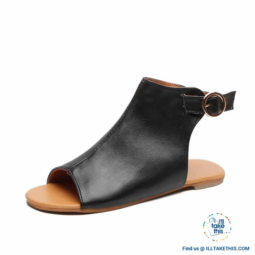 Gorgeous Flat Sole Sandal with Peep Toe , Vegan leather womens sandals, 4 Color Options!