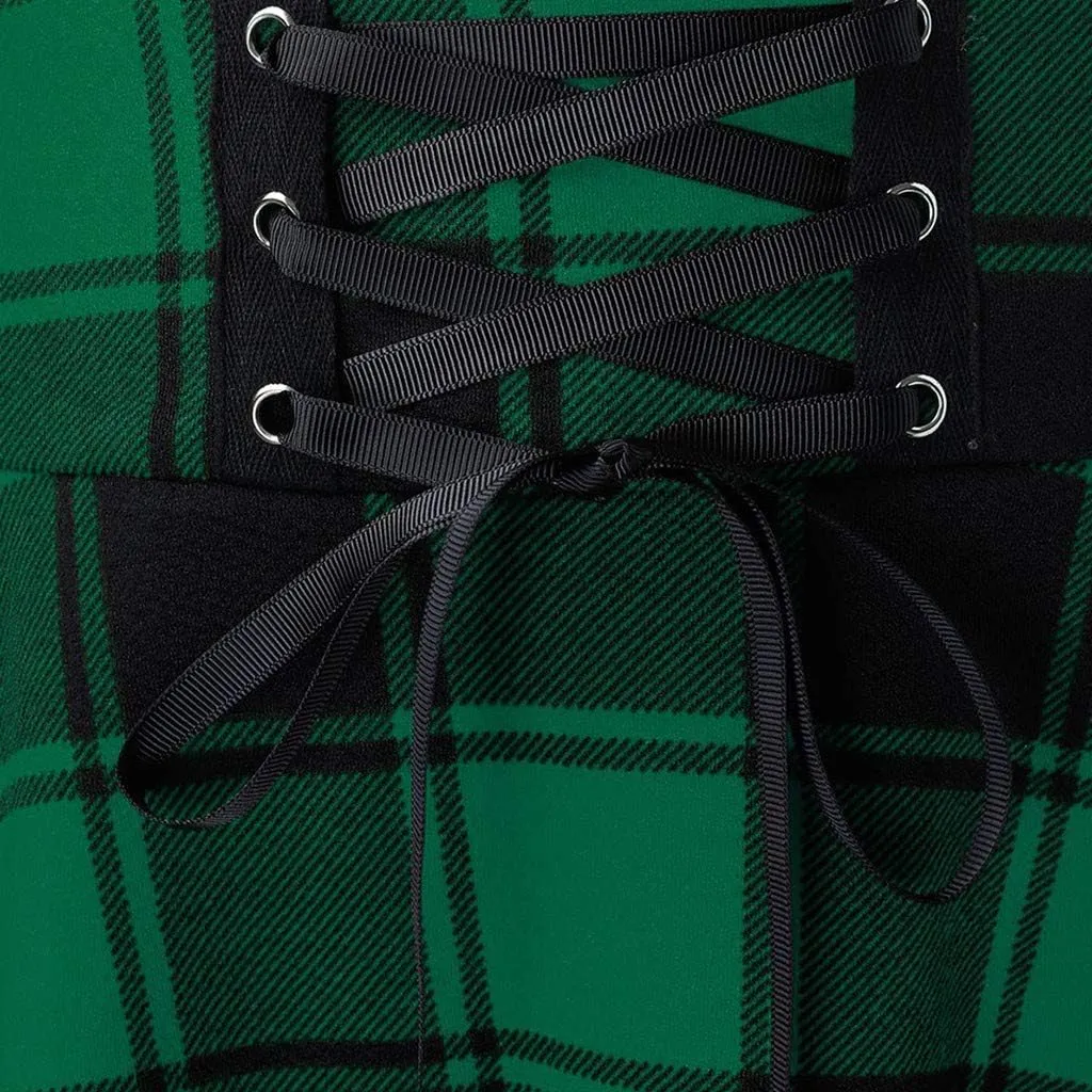 Gothic Plaid Mini Skirts for Women Punk Pleated Skirt Mini A Line Skirts Lace Up Goth Skirt High Waist Short Skirts