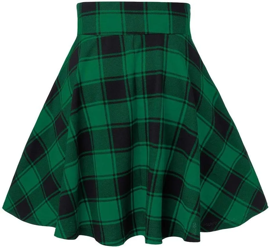 Gothic Plaid Mini Skirts for Women Punk Pleated Skirt Mini A Line Skirts Lace Up Goth Skirt High Waist Short Skirts