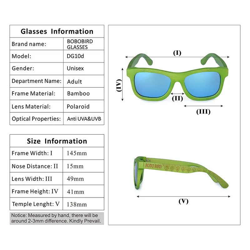 Green Bamboo Frame Wooden Sunglasses in Wood Box - Blue,Yellow Lenses