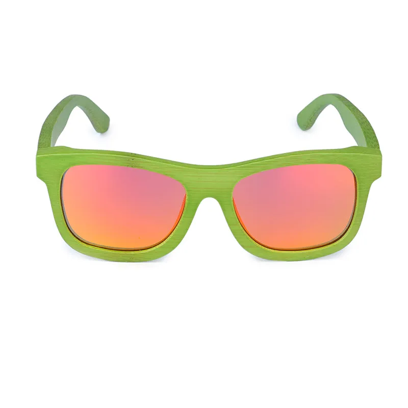 Green Bamboo Frame Wooden Sunglasses in Wood Box - Blue,Yellow Lenses