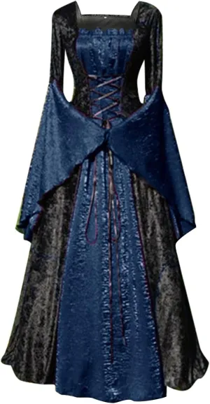 Halloween Costumes for Women Bell Sleeve Renaissance Dress Royal Court Ball Gowns Medieval Queen Victorian Costume