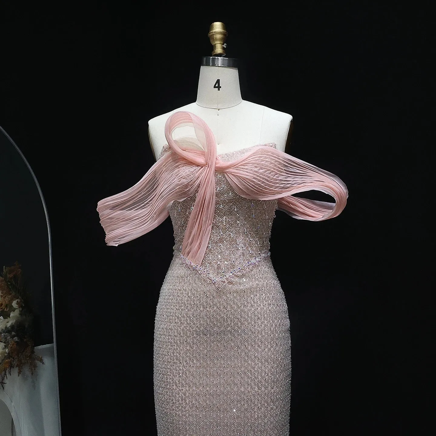 HELEN Luxury Off Shoulder Chic Blush Pink Evening Dress