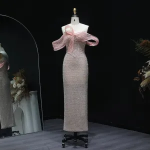 HELEN Luxury Off Shoulder Chic Blush Pink Evening Dress