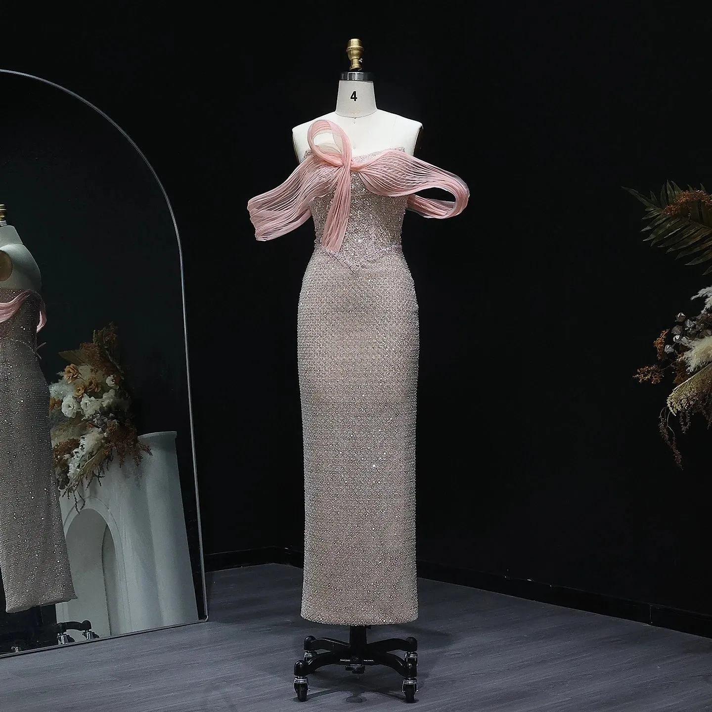 HELEN Luxury Off Shoulder Chic Blush Pink Evening Dress