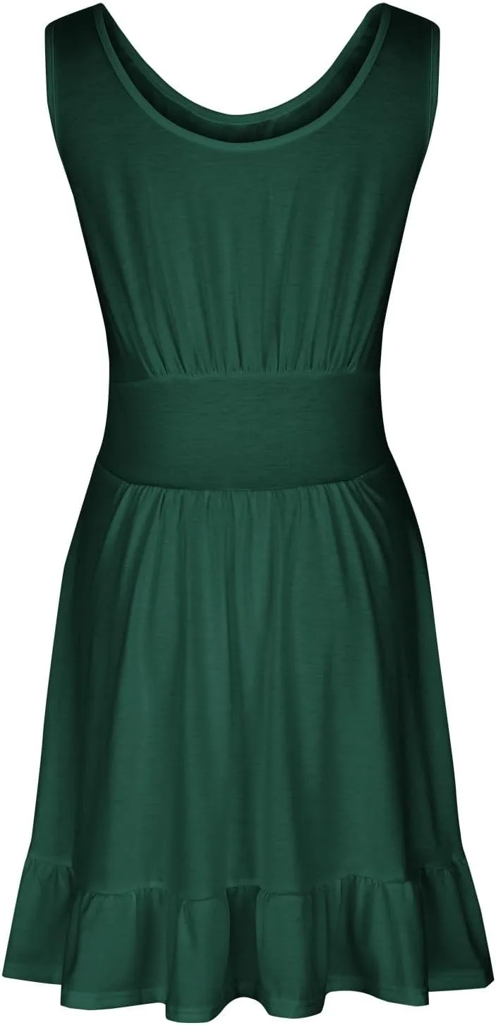 HGps8w Women's Beach Sundress Casual Solid 2025 Summer Sleeveless Loose Ruffle Hem A Line Mini Tank Dresses