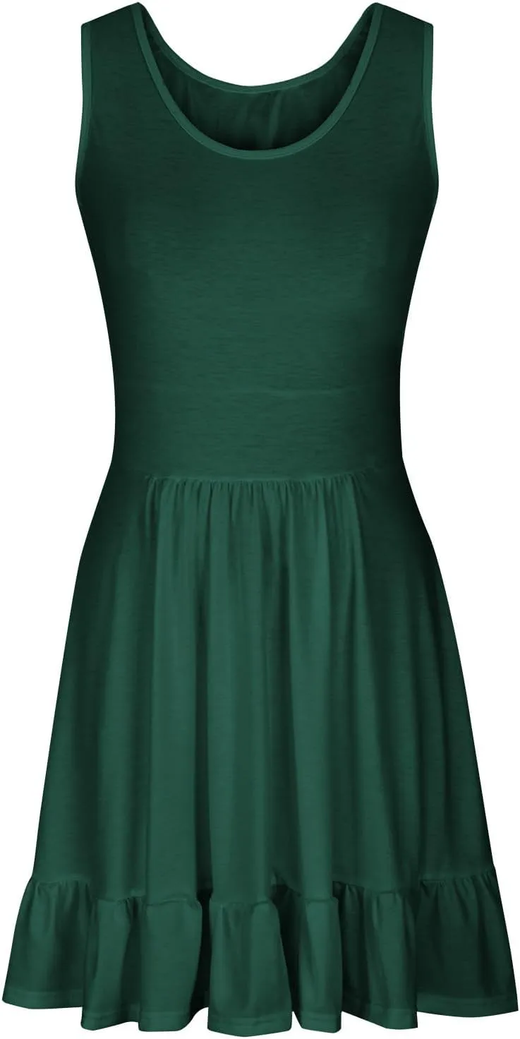 HGps8w Women's Beach Sundress Casual Solid 2025 Summer Sleeveless Loose Ruffle Hem A Line Mini Tank Dresses