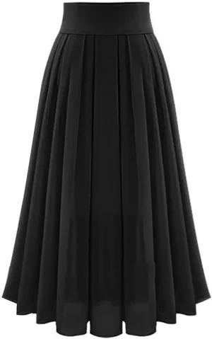 High Waisted Maxi Skirts for Women Summer Chiffion Pleated Ruffle Long Skirt Elegant Elastic High Waist Work Skirts