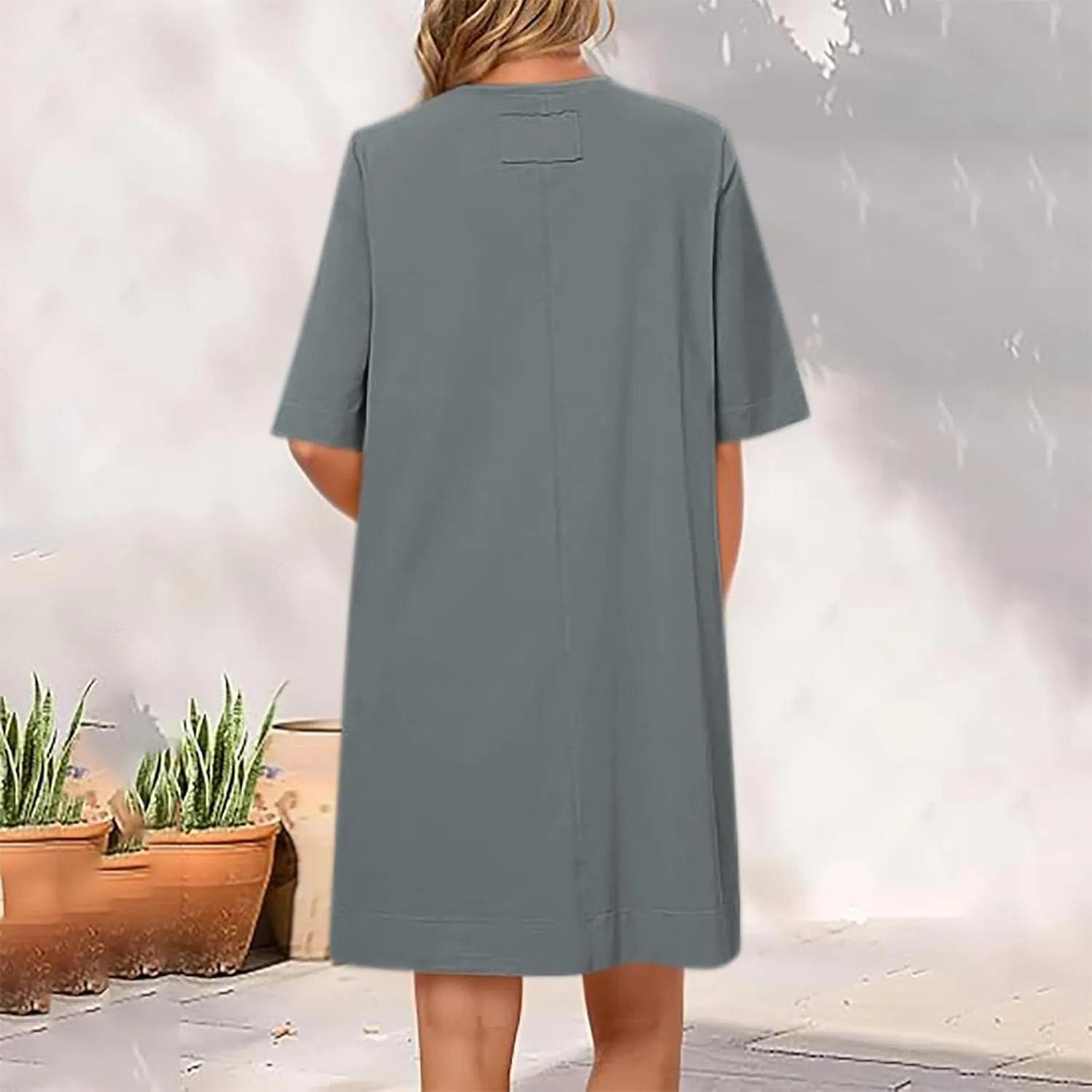 hlysgo Dresses for Women 2025 Summer Short Sleeve Crew Neck Vacation Beach Dress Casual Loose Fit Knee Length Mini Dress