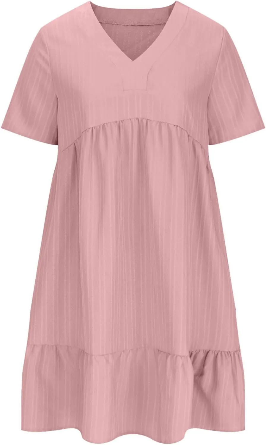 hlysgo Flowy Dresses for Women 2025 Summer Short Sleeve V Neck Beach Mini Dress Ladies Ruffled Hem Knee Length Casual Dress