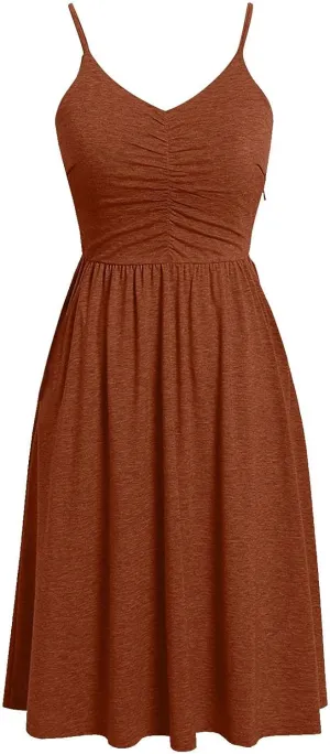 hlysgo Going Out Dresses for Women 2025 Summer Casual Spaghetti Straps Sleeveless V Neck Mini Dress A-Line Flowy Beach Dress