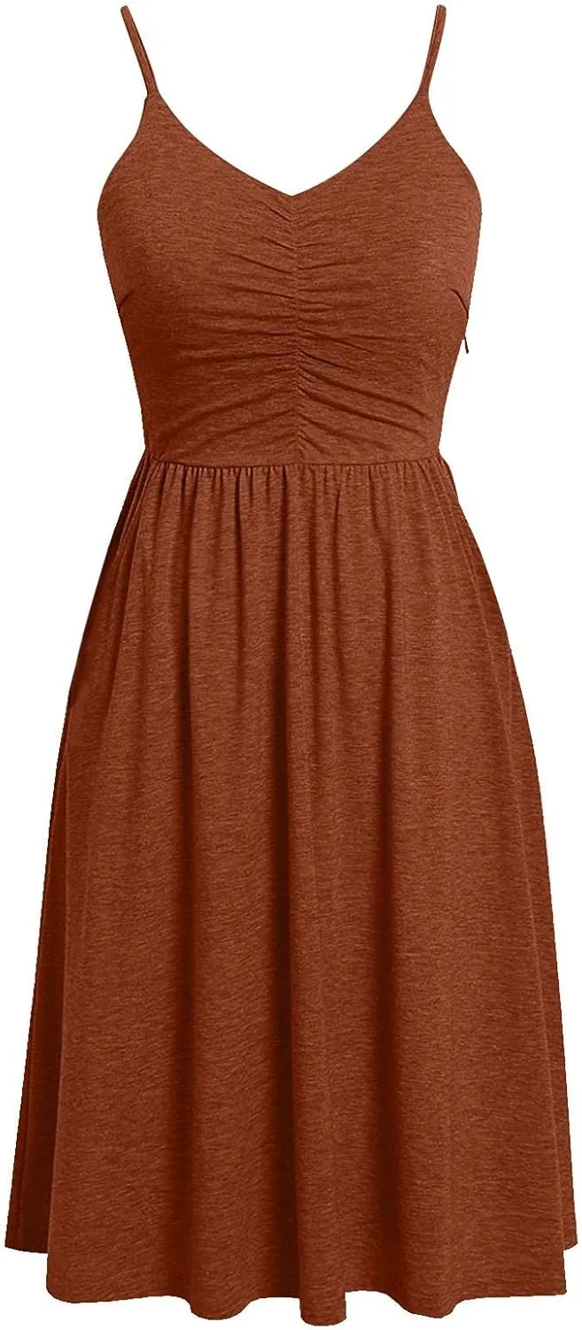 hlysgo Going Out Dresses for Women 2025 Summer Casual Spaghetti Straps Sleeveless V Neck Mini Dress A-Line Flowy Beach Dress