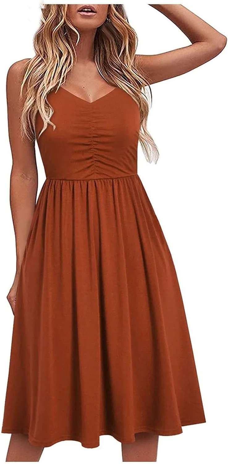 hlysgo Going Out Dresses for Women 2025 Summer Casual Spaghetti Straps Sleeveless V Neck Mini Dress A-Line Flowy Beach Dress