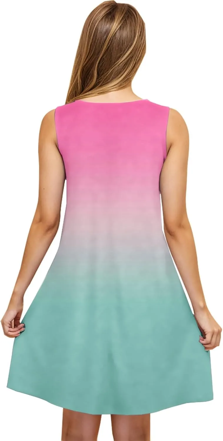hlysgo Mini Dresses for Women 2025 Summer Casual Coverup Tank Dress Trendy Sleeveless Crew Neck Beach Sundress with Pockets