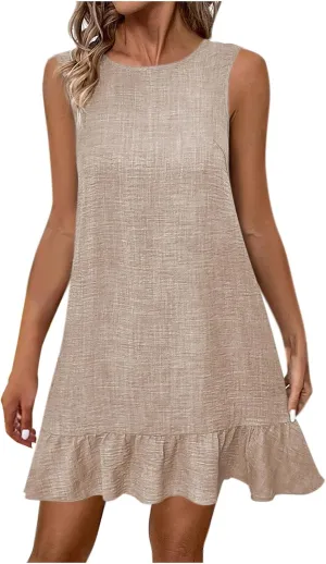 hlysgo Mini Dresses for Women 2025 Summer Ruffled Hem Beach Vacation Sundress Casual Loose Fit Sleeveless Going Out Dress