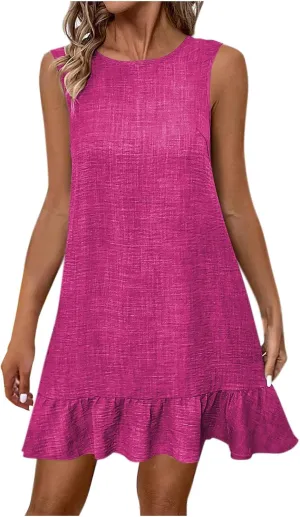 hlysgo Mini Dresses for Women 2025 Summer Ruffled Hem Beach Vacation Sundress Casual Loose Fit Sleeveless Going Out Dress