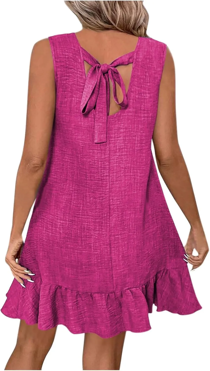 hlysgo Mini Dresses for Women 2025 Summer Ruffled Hem Beach Vacation Sundress Casual Loose Fit Sleeveless Going Out Dress