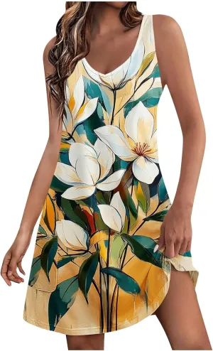 hlysgo Petite Dresses for Women 2025 Summer Sleeveless V Neck Coverup Mini Dress Trendy Boho Beach Sundress with Pockets