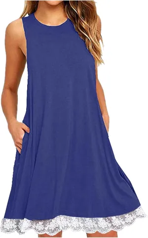 hlysgo Women's 2024 Summer Sleeveless Mini Dress Casual Beach Sundress Loose Comfy Flowy Short Tank Dresses with Pockets