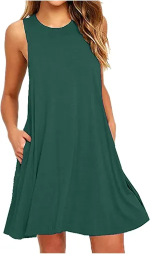 hlysgo Women's 2024 Summer Sleeveless Mini Dress Casual Beach Sundress Loose Comfy Flowy Short Tank Dresses with Pockets