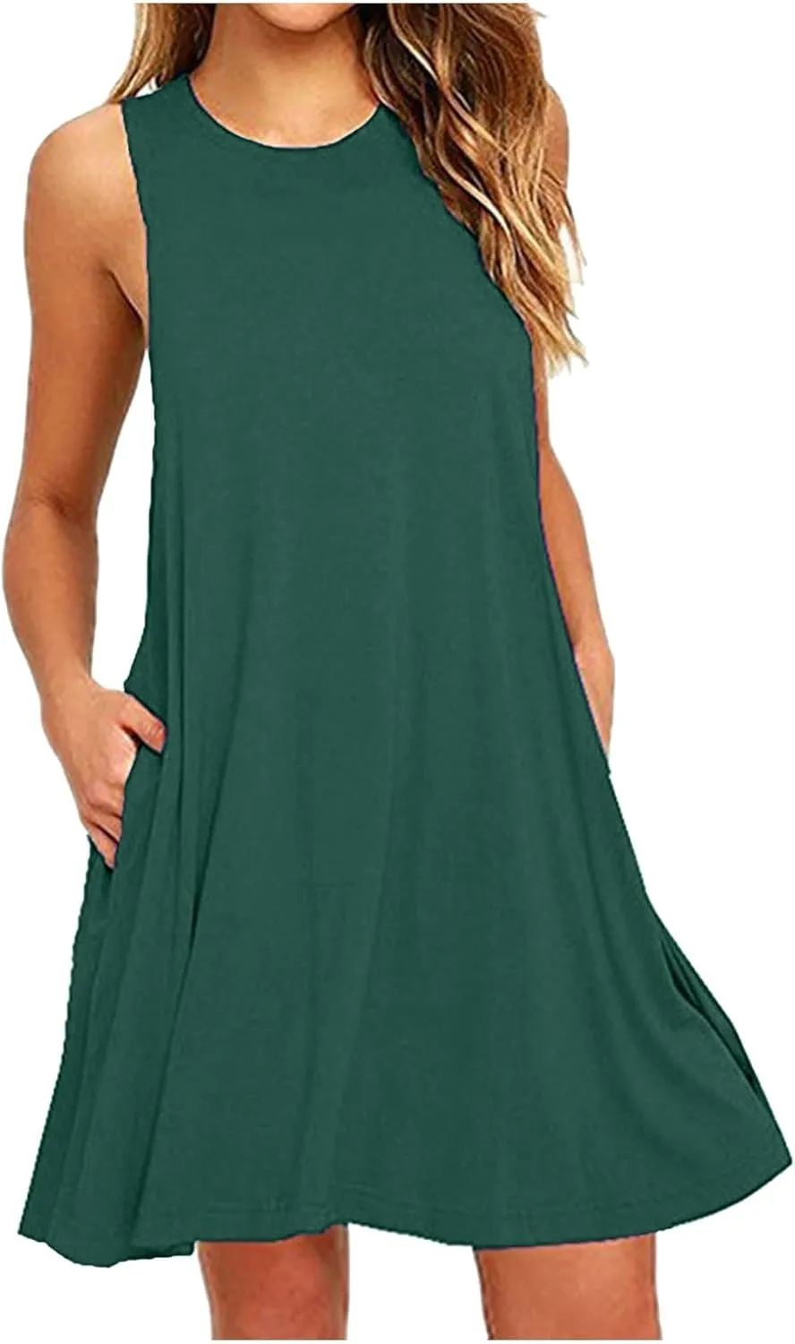 hlysgo Women's 2024 Summer Sleeveless Mini Dress Casual Beach Sundress Loose Comfy Flowy Short Tank Dresses with Pockets