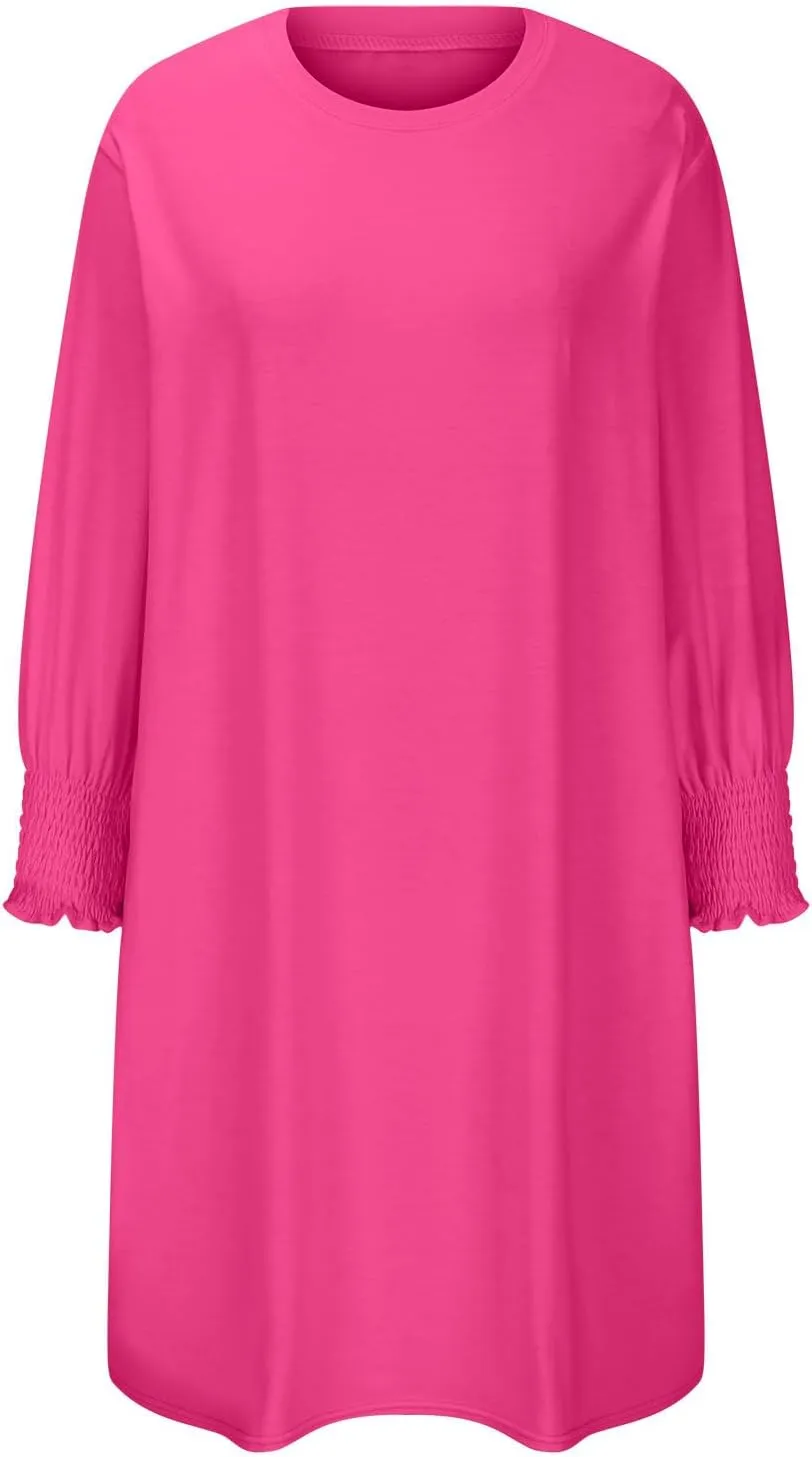 hlysgo Womens Summer Dresses 2025 Trendy 3/4 Sleeve Crew Neck Mini Dress Casual Loose Fit Knee Length Dress for Teen Girls