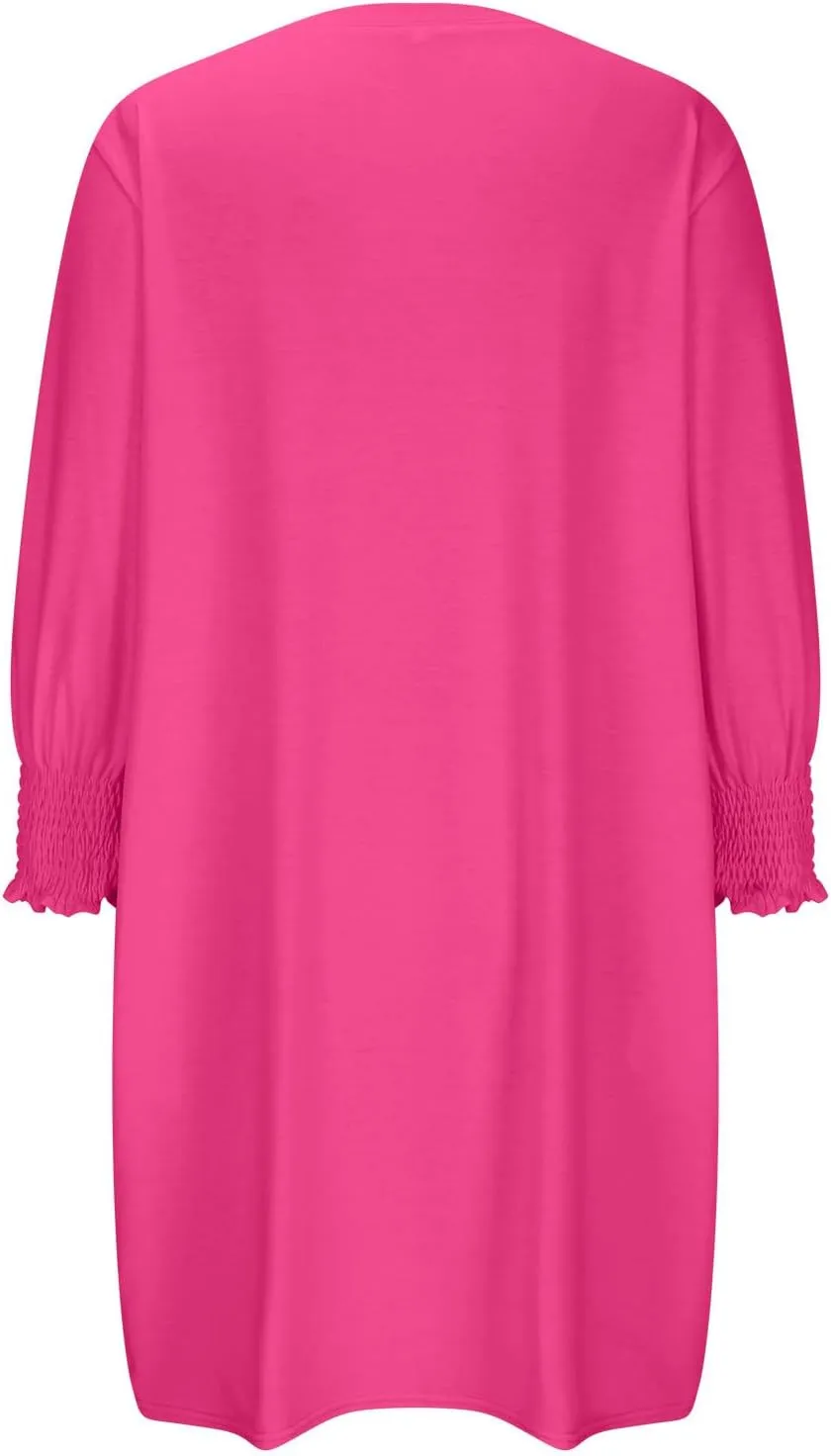 hlysgo Womens Summer Dresses 2025 Trendy 3/4 Sleeve Crew Neck Mini Dress Casual Loose Fit Knee Length Dress for Teen Girls