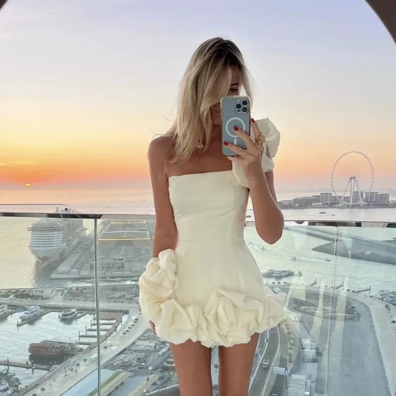 Irregular Hem Floral Bud Cinched Waist Dress