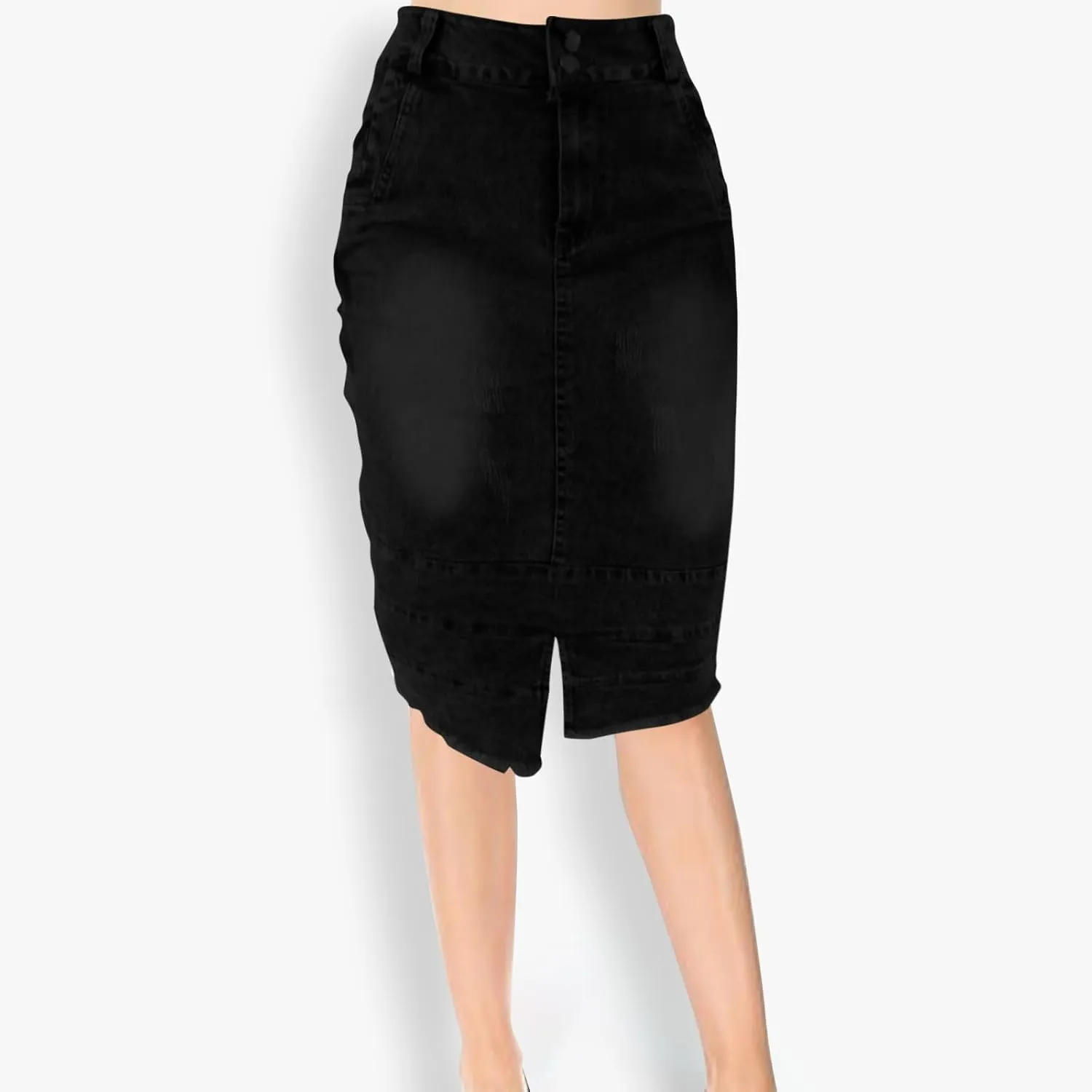 Jean Skirts for Women Patchwork High Low Slit Skirt High Waisted Button Front Denim Skirt Summer Keen Length Skirts