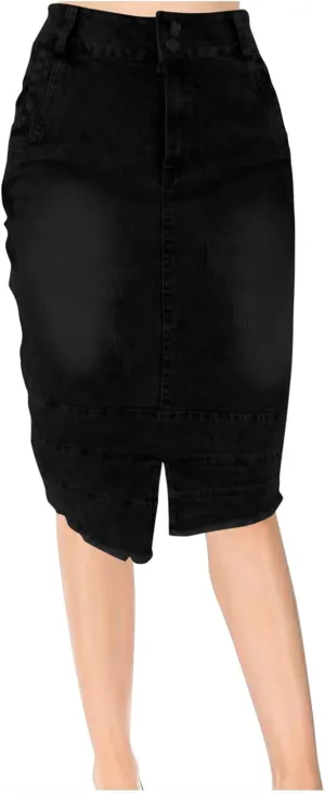 Jean Skirts for Women Patchwork High Low Slit Skirt High Waisted Button Front Denim Skirt Summer Keen Length Skirts